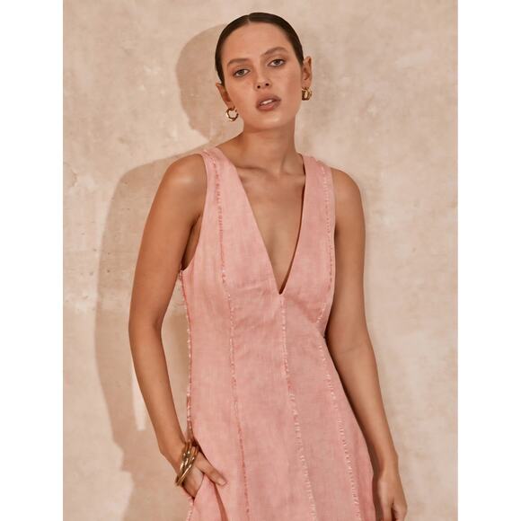 Mon Renn Women's Light Pink Kahlo Linen Blend Sleeveless Midi Dress NWT Size M - Picture 2 of 16